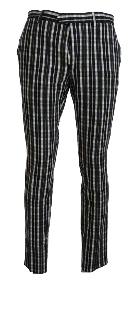 BENCIVENGA Black Checkered Cotton Casual Pants - Hilstor