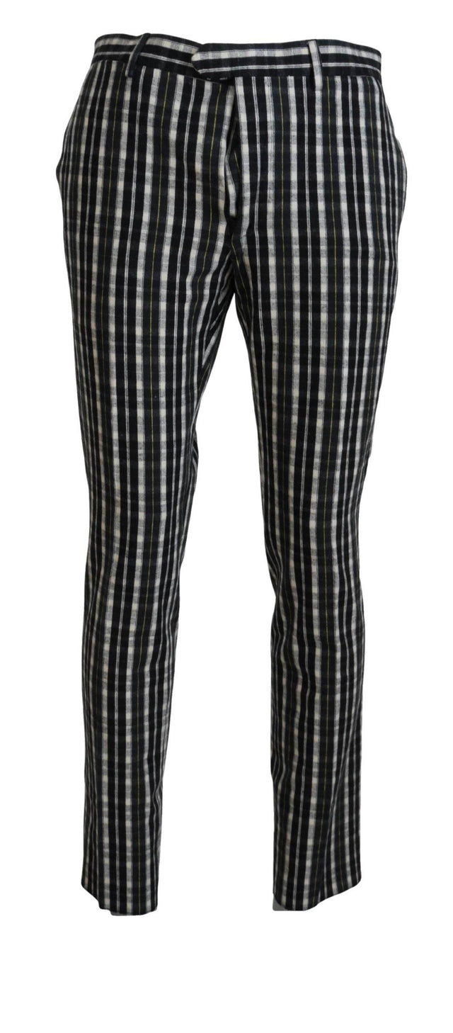 BENCIVENGA Black Checkered Cotton Casual Pants - Hilstor