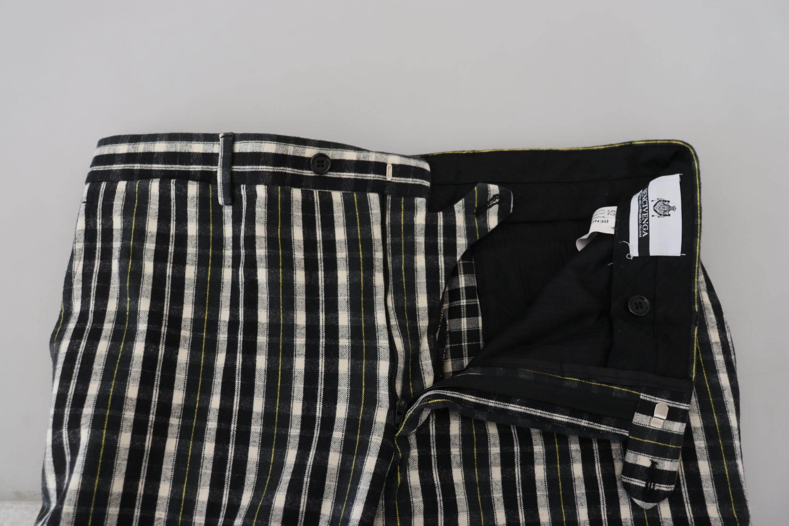 BENCIVENGA Black Checkered Cotton Casual Pants - Hilstor