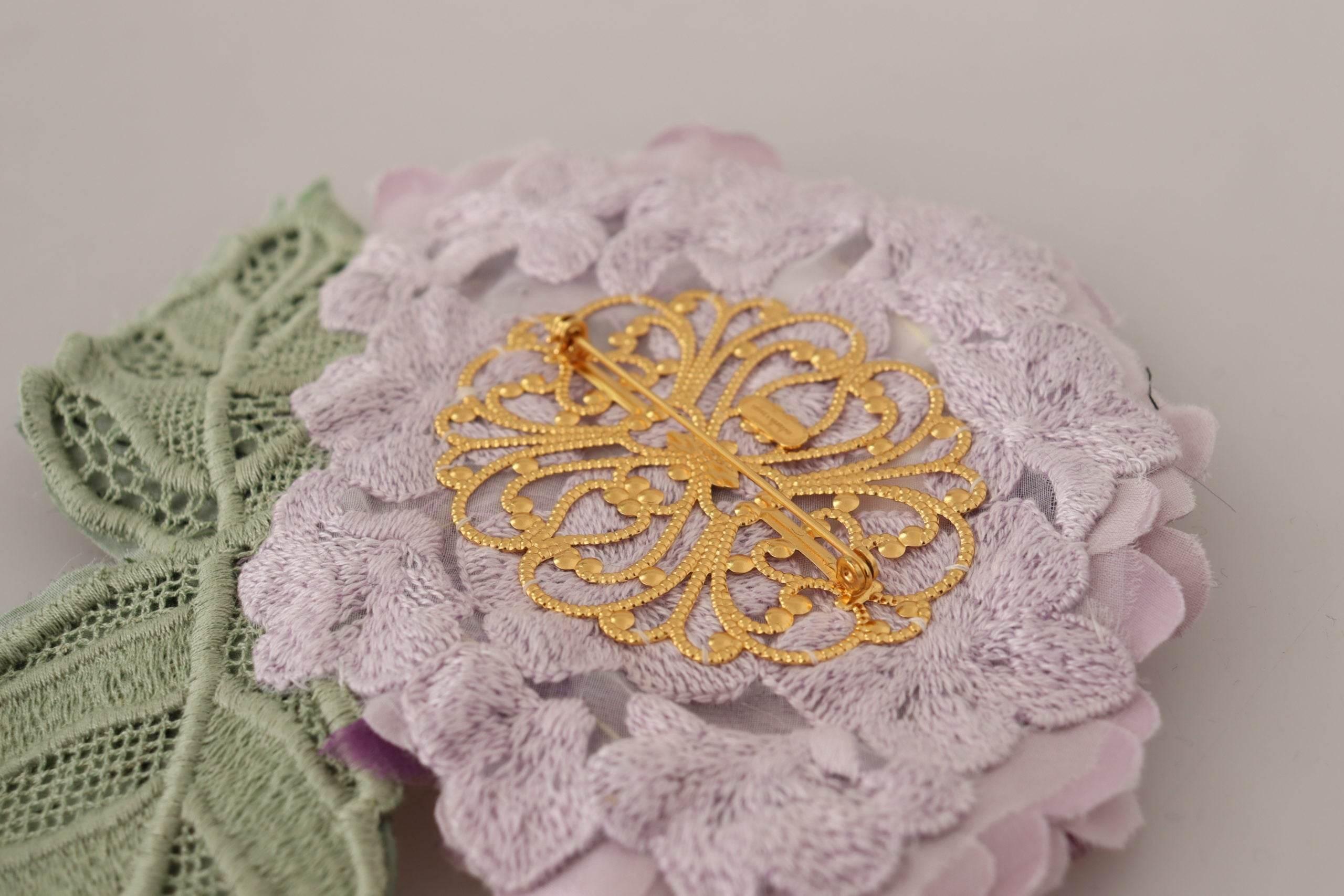 Dolce & Gabbana Elegant Purple Floral Silk Blend Brooch - Hilstor