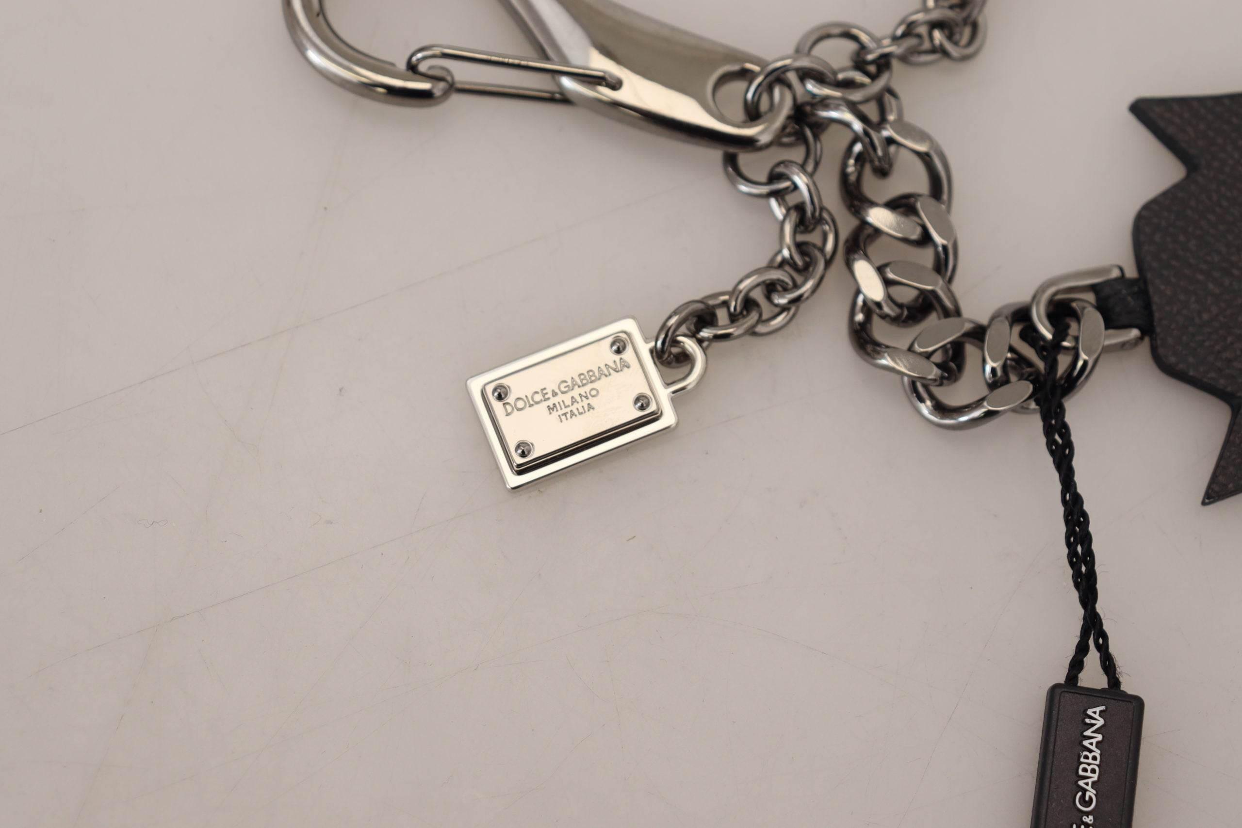 Dolce & Gabbana Elegant Silver and Black Designer Keychain - Hilstor
