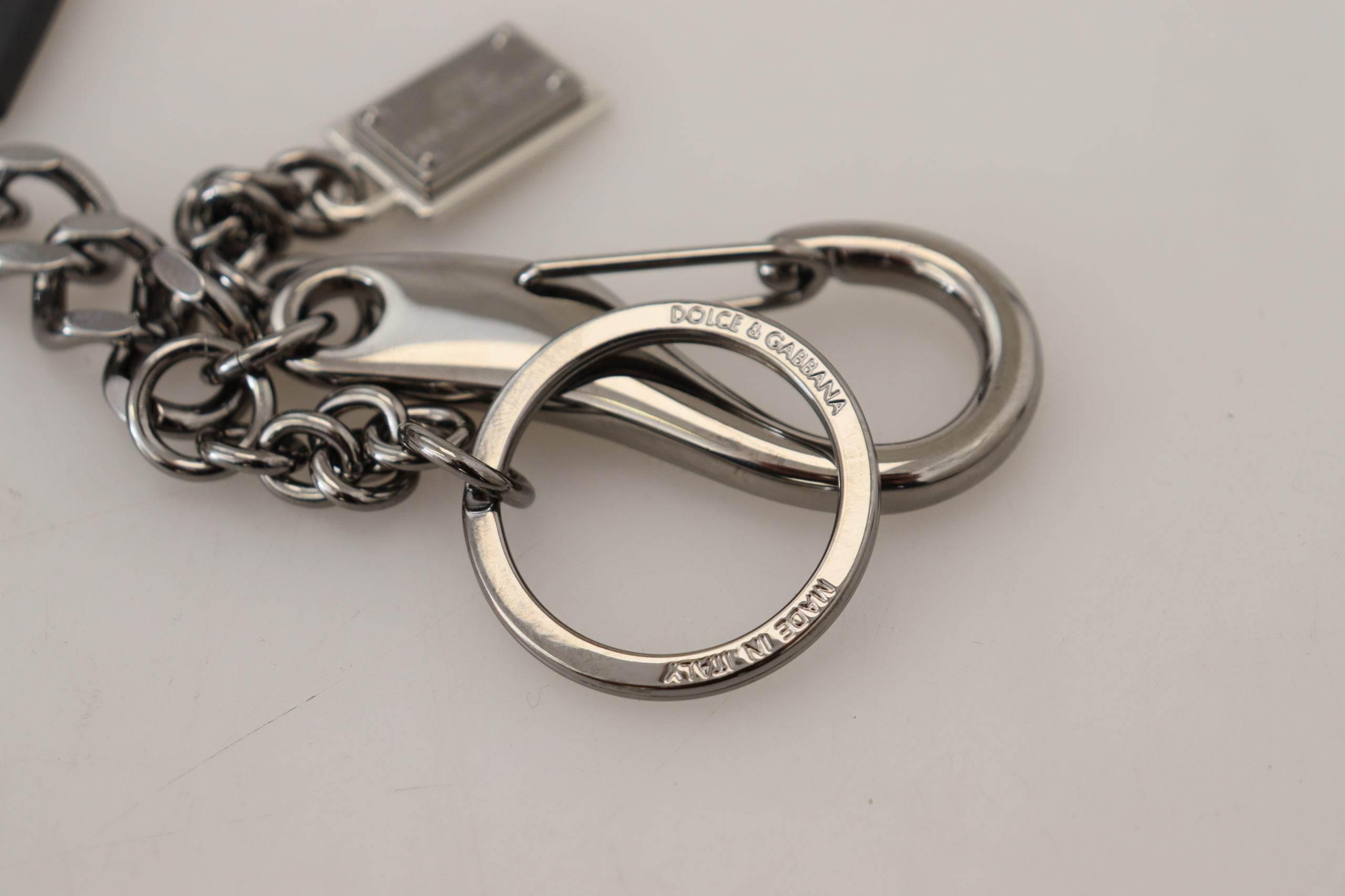 Dolce & Gabbana Elegant Silver and Black Designer Keychain - Hilstor