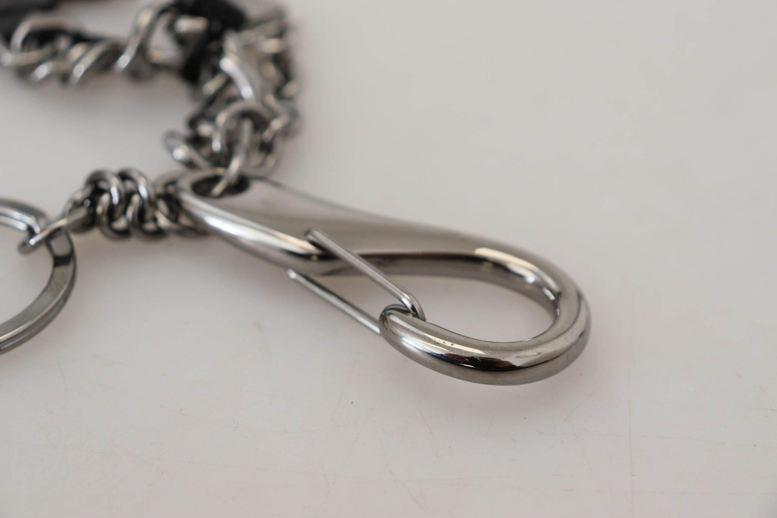 Dolce & Gabbana Elegant Silver and Black Designer Keychain - Hilstor