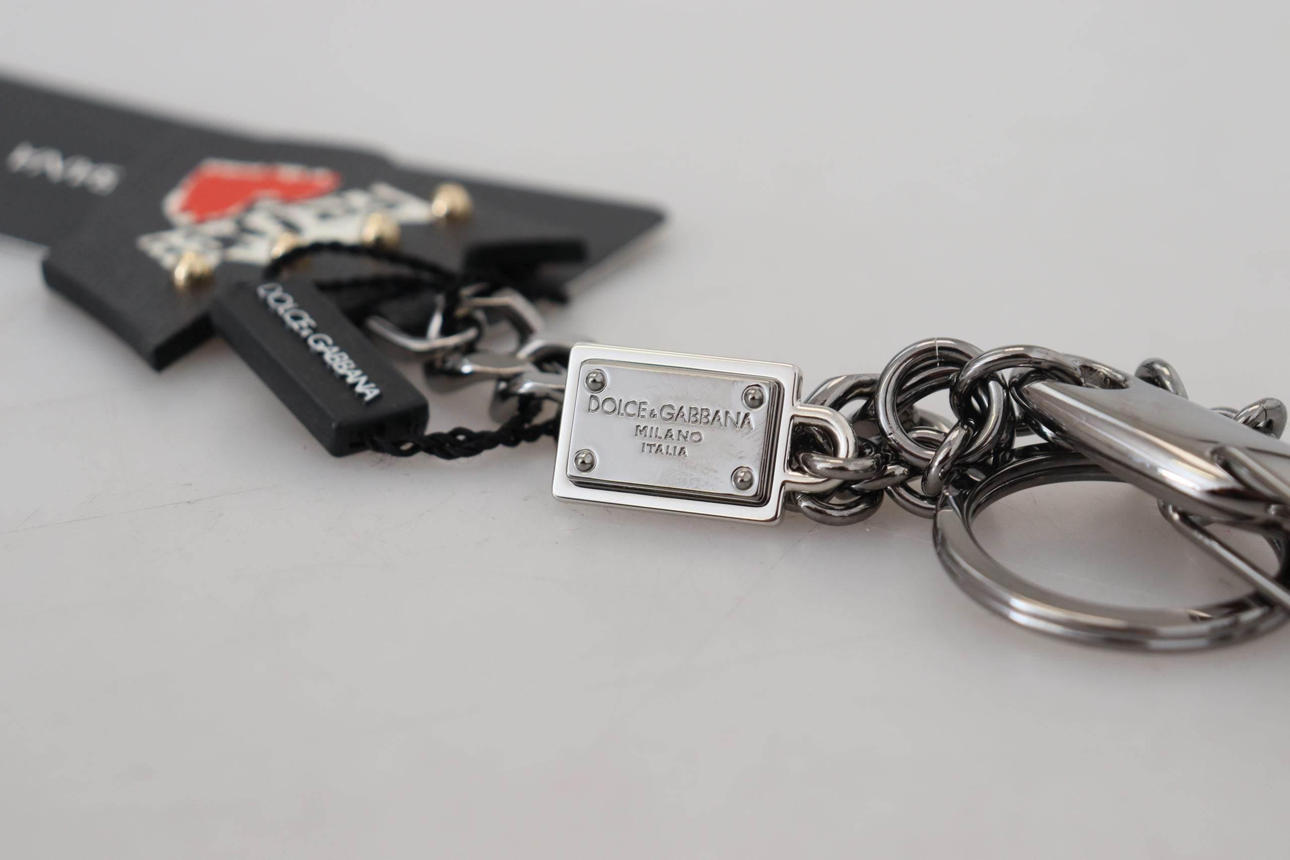 Dolce & Gabbana Elegant Silver and Black Designer Keychain - Hilstor