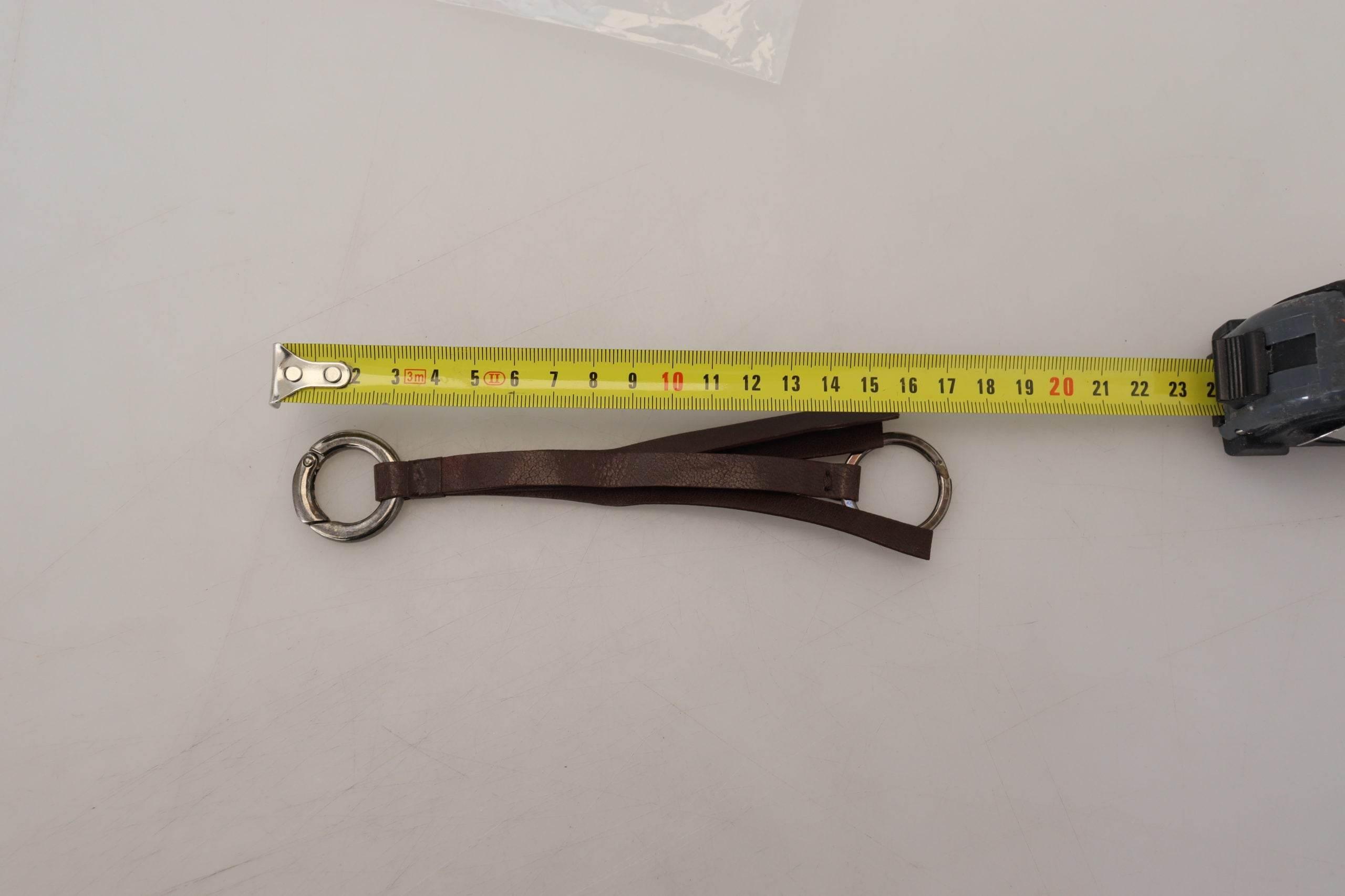 Costume National Brown Leather Silver Tone Metal Keyring Keychain - Hilstor