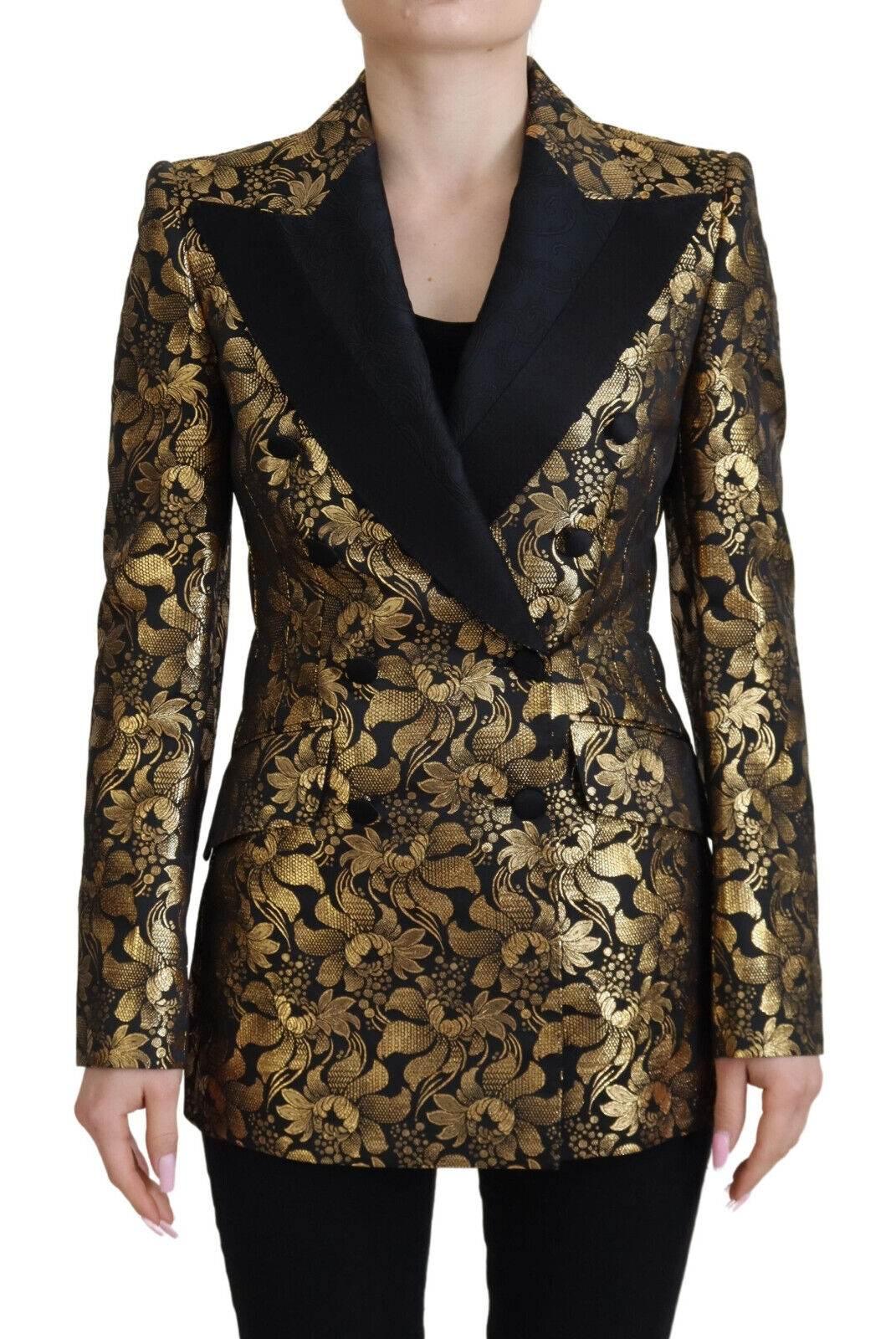 Dolce & Gabbana Black Gold Jacquard Coat Blazer Jacket - Hilstor