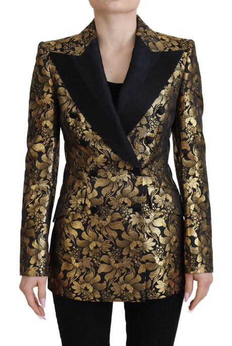 Dolce & Gabbana Black Gold Jacquard Coat Blazer Jacket - Hilstor