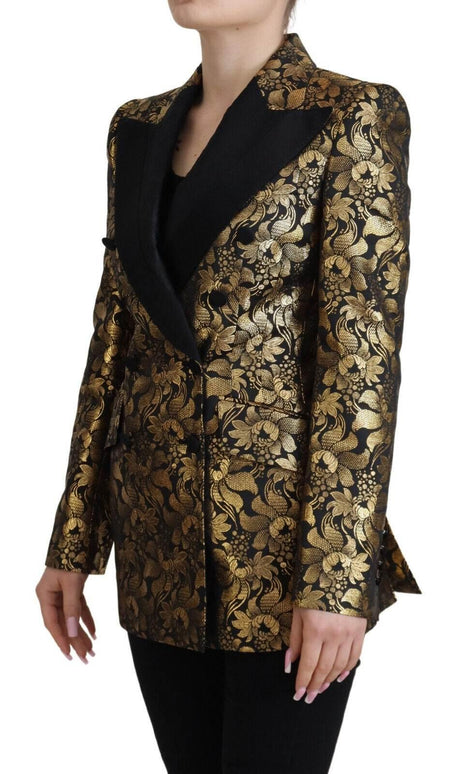 Dolce & Gabbana Black Gold Jacquard Coat Blazer Jacket - Hilstor
