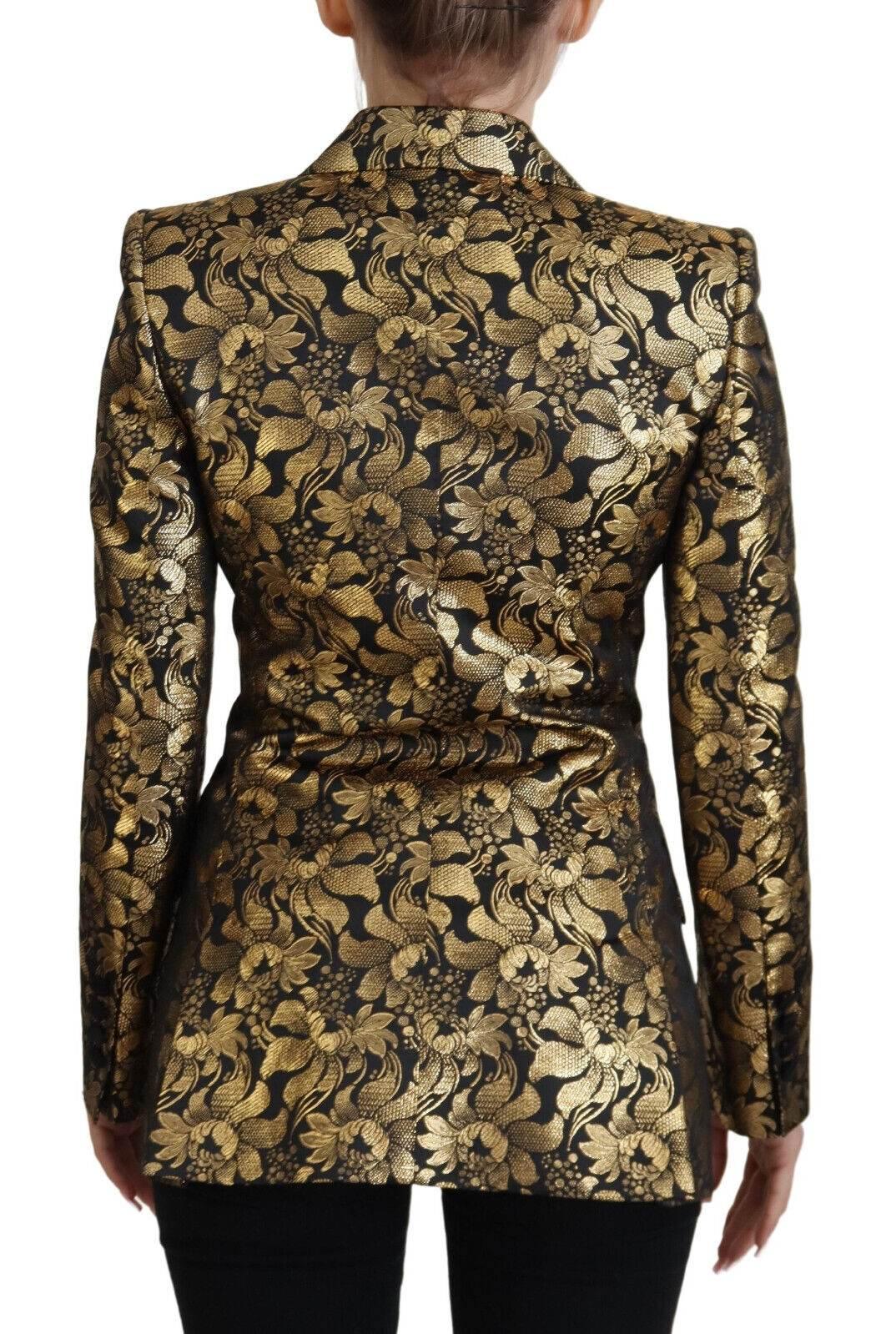 Dolce & Gabbana Black Gold Jacquard Coat Blazer Jacket - Hilstor