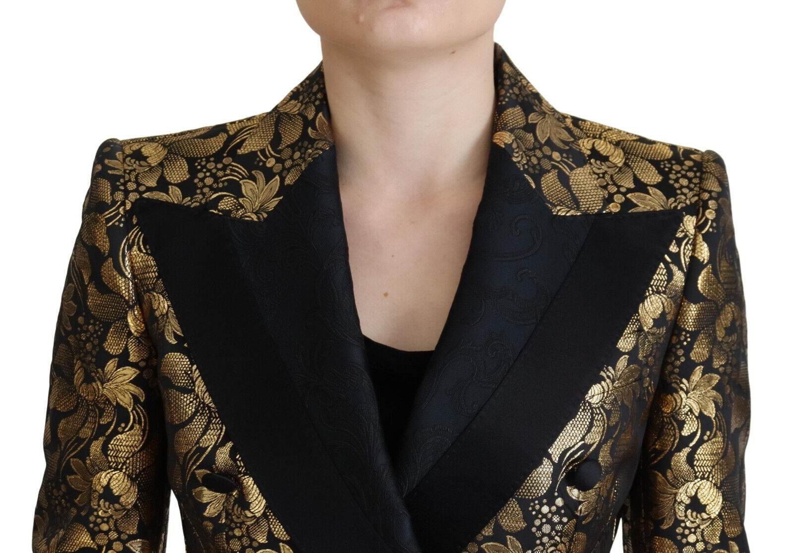 Dolce & Gabbana Black Gold Jacquard Coat Blazer Jacket - Hilstor