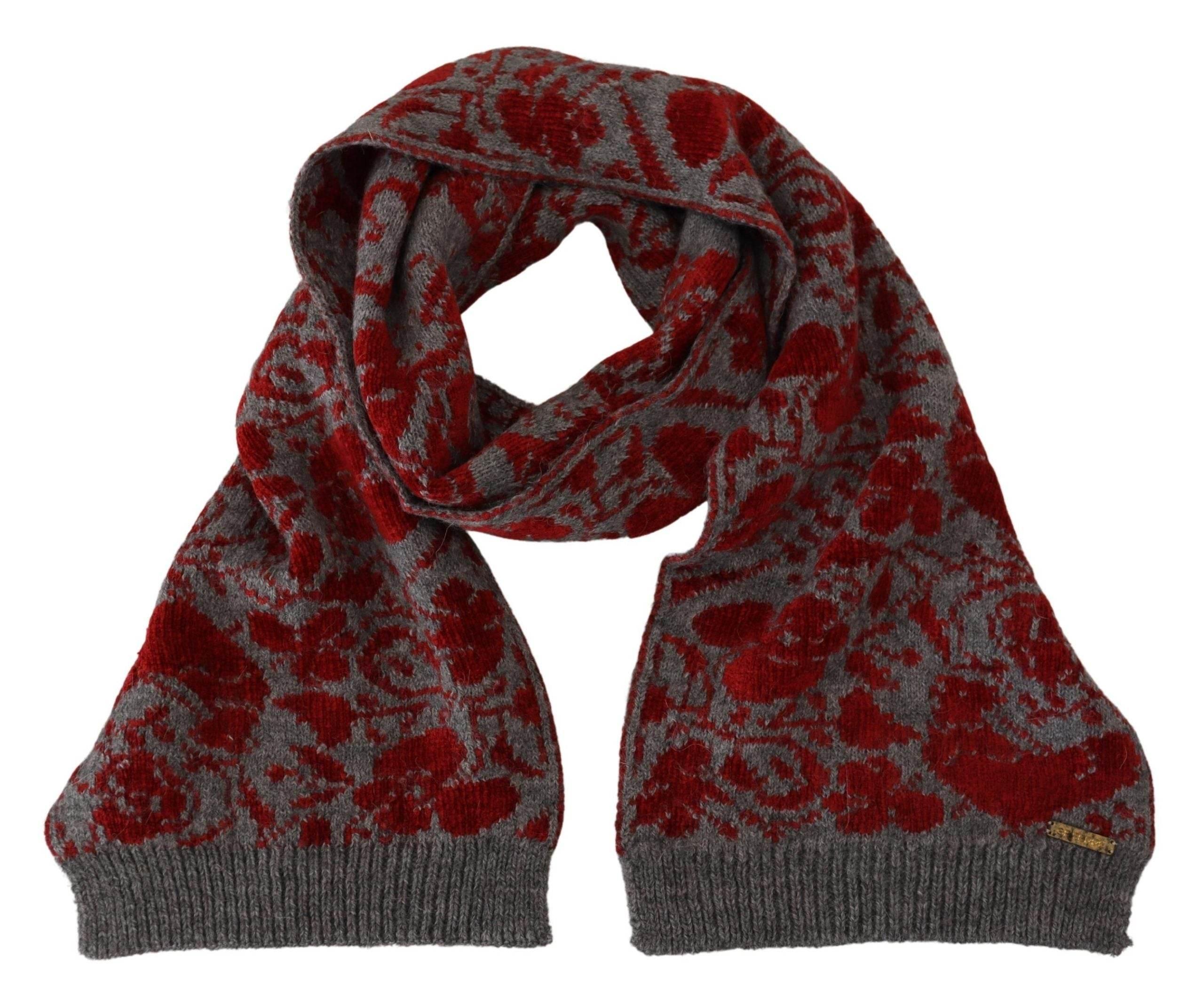GF Ferre Red Grey Knitted Wrap Warmer Womens Shawl Scarf - Hilstor