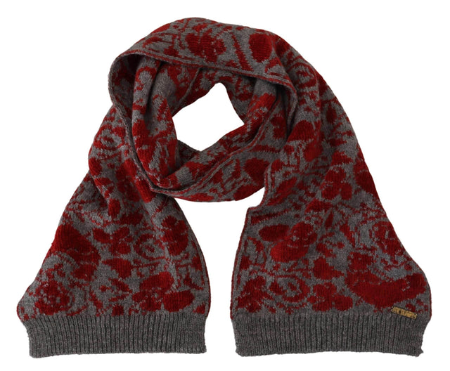 GF Ferre Red Grey Knitted Wrap Warmer Womens Shawl Scarf - Hilstor