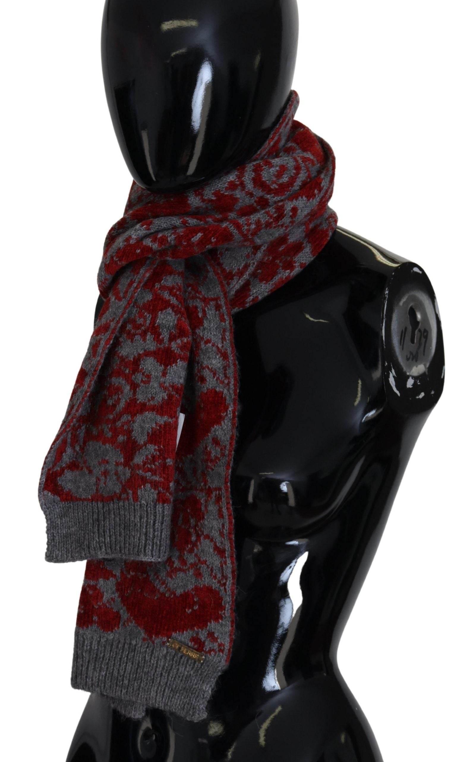 GF Ferre Red Grey Knitted Wrap Warmer Womens Shawl Scarf - Hilstor