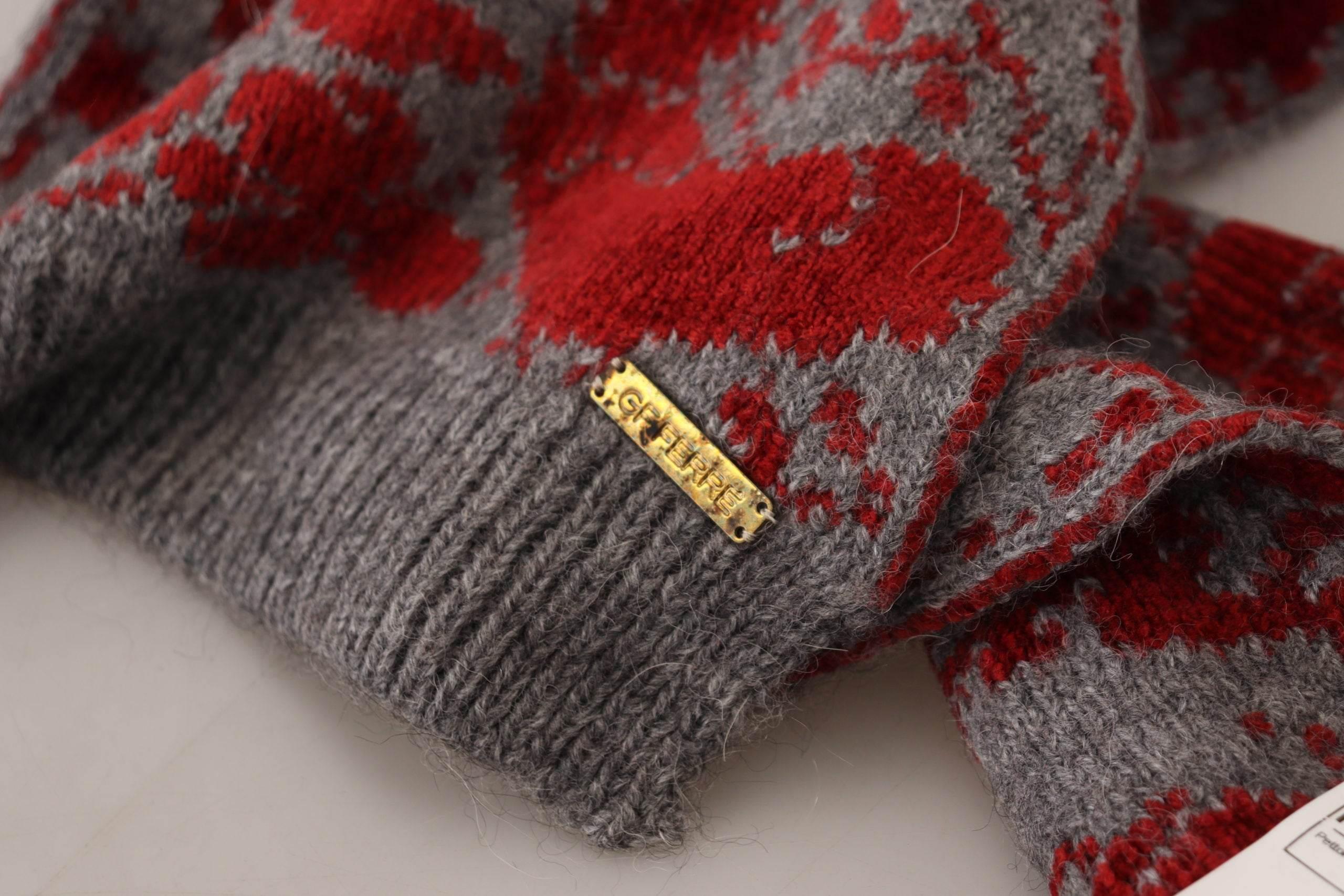 GF Ferre Red Grey Knitted Wrap Warmer Womens Shawl Scarf - Hilstor