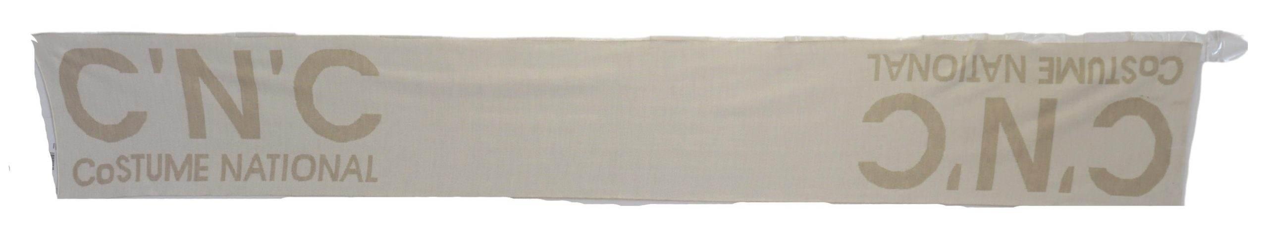 Costume National Beige White Logo Wrap Warmer Shawl Scarf - Hilstor