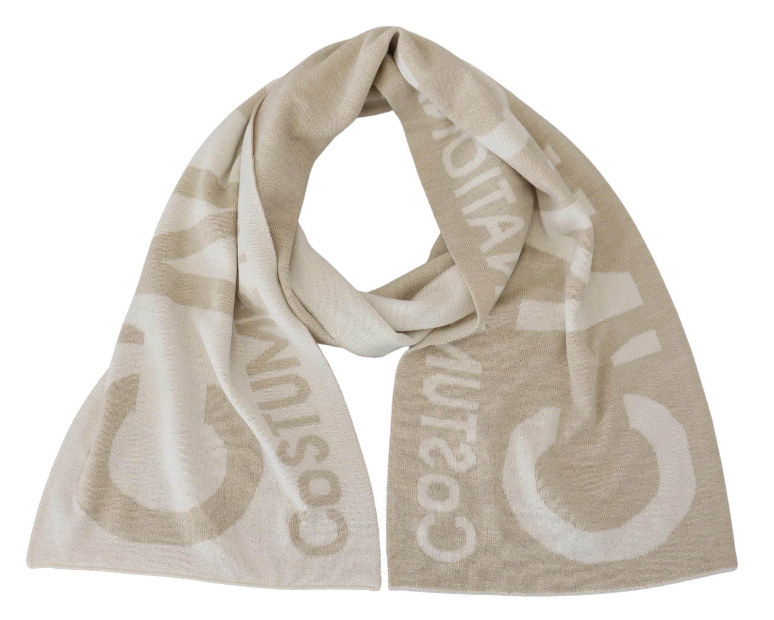 Costume National Beige White Logo Wrap Warmer Shawl Scarf - Hilstor