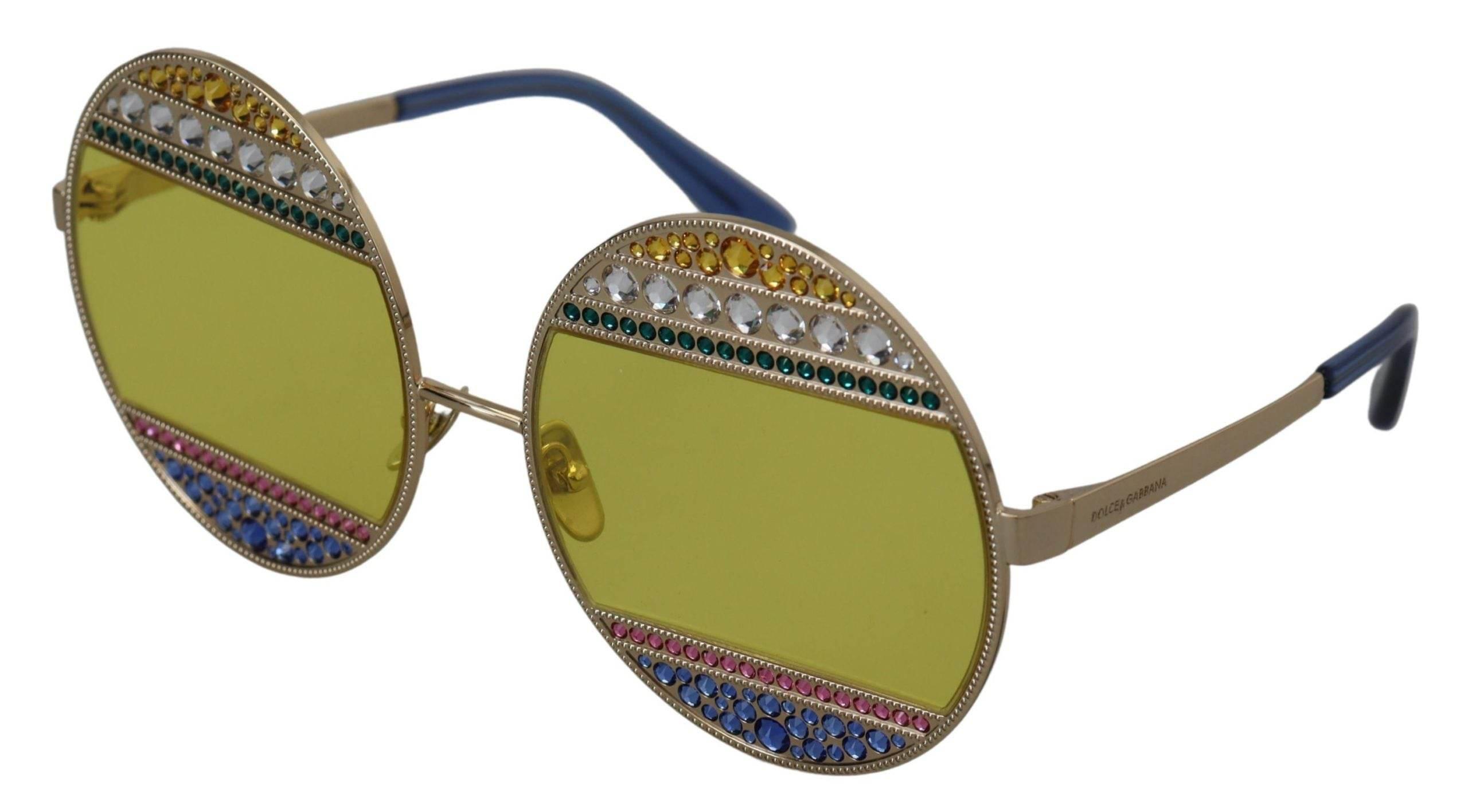 Dolce & Gabbana Gold Oval Metal Crystals Shades DG2209B Sunglasses - Hilstor
