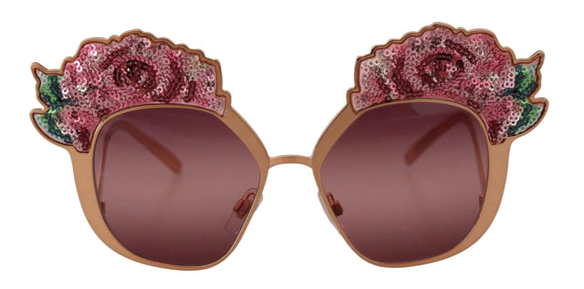 Dolce & Gabbana Chic Rose Sequin Embroidered Sunglasses - Hilstor