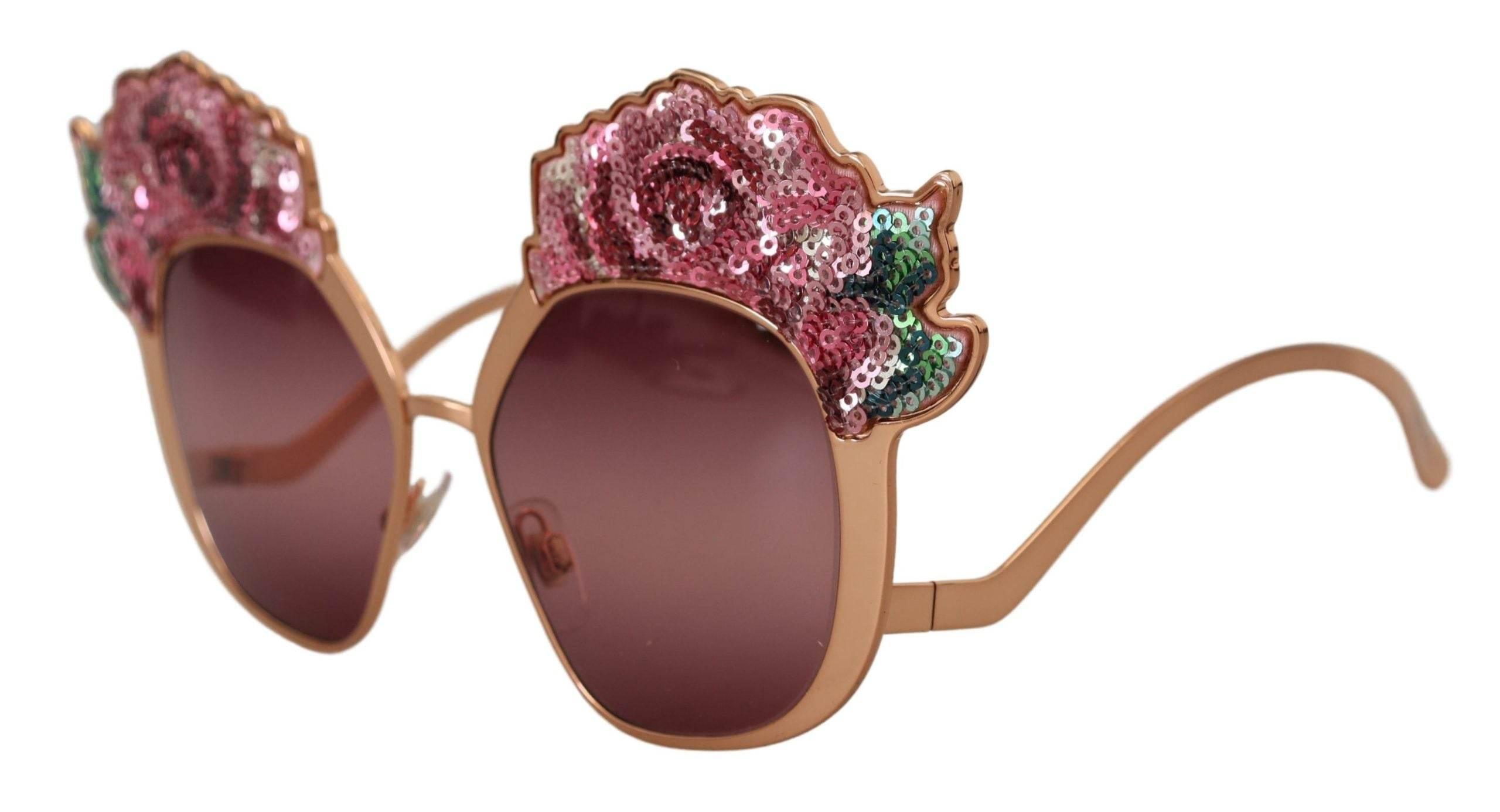 Dolce & Gabbana Chic Rose Sequin Embroidered Sunglasses - Hilstor