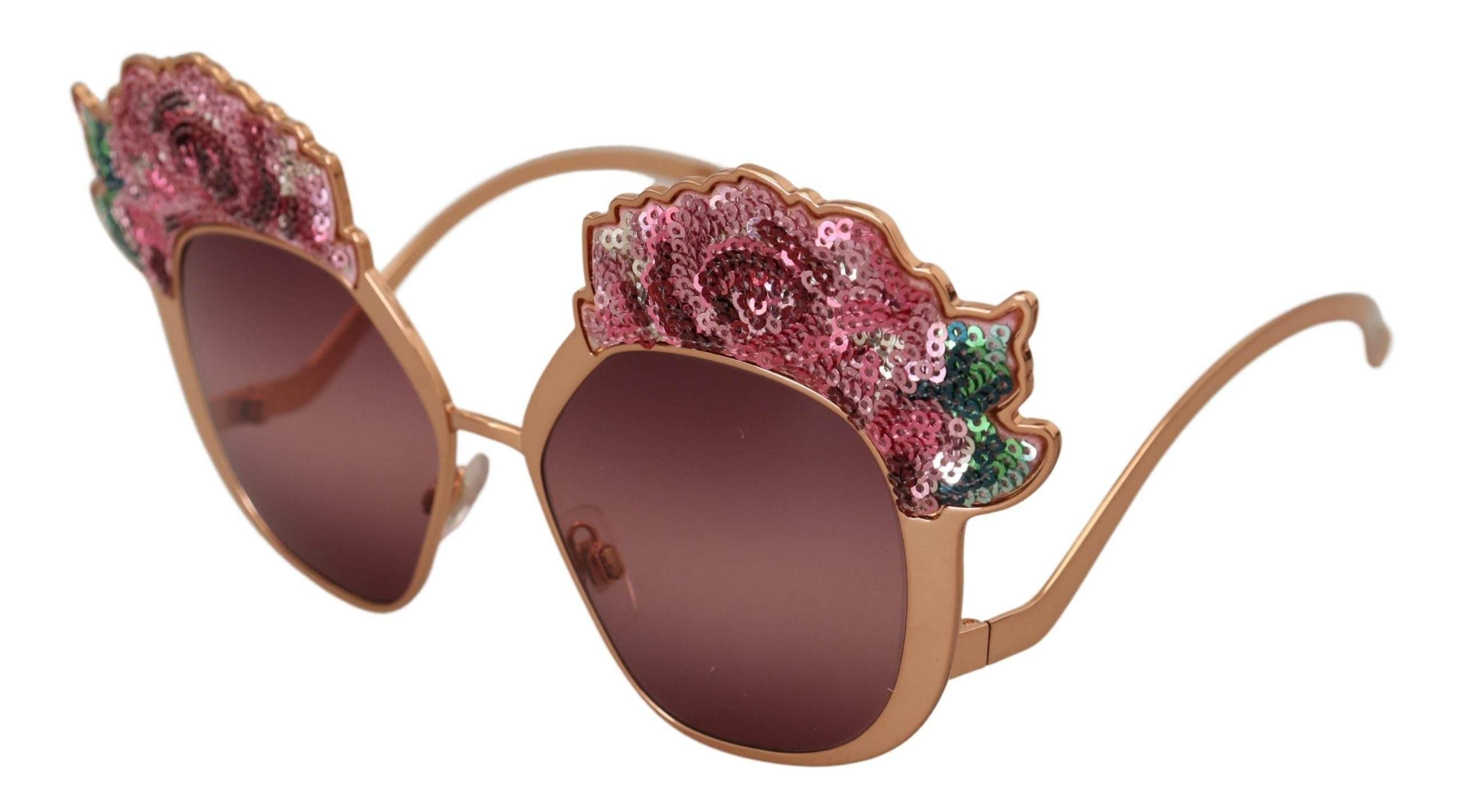 Dolce & Gabbana Chic Rose Sequin Embroidered Sunglasses - Hilstor