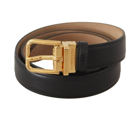 Dolce & Gabbana Elegant Black Leather Belt with Engraved Metal Buckle - Hilstor