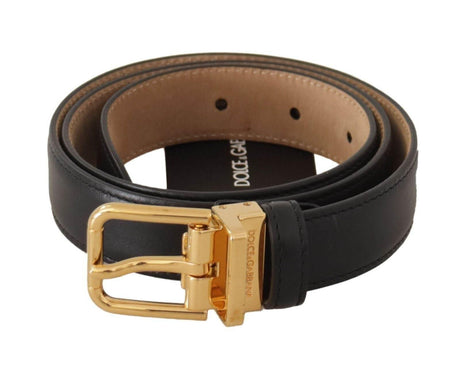 Dolce & Gabbana Elegant Black Leather Belt with Engraved Metal Buckle - Hilstor