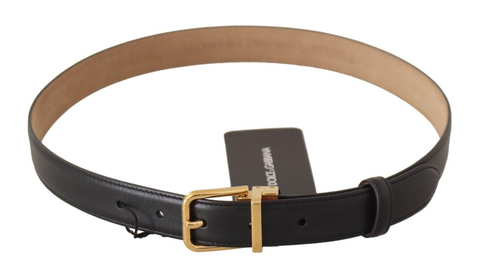 Dolce & Gabbana Elegant Black Leather Belt with Engraved Metal Buckle - Hilstor
