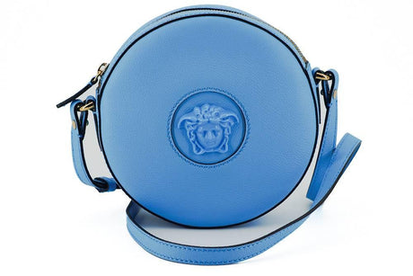 Versace Chic Blue Leather Round Shoulder Bag - Hilstor