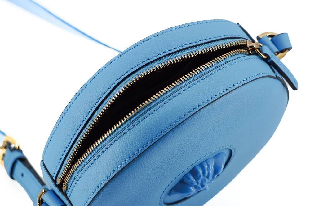 Versace Chic Blue Leather Round Shoulder Bag - Hilstor