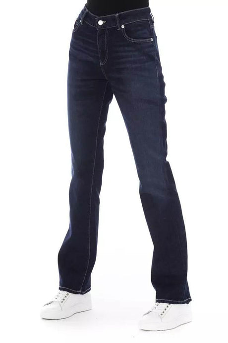 Baldinini Trend Blue Cotton Women Jeans with Tricolor Pocket Detail - Hilstor