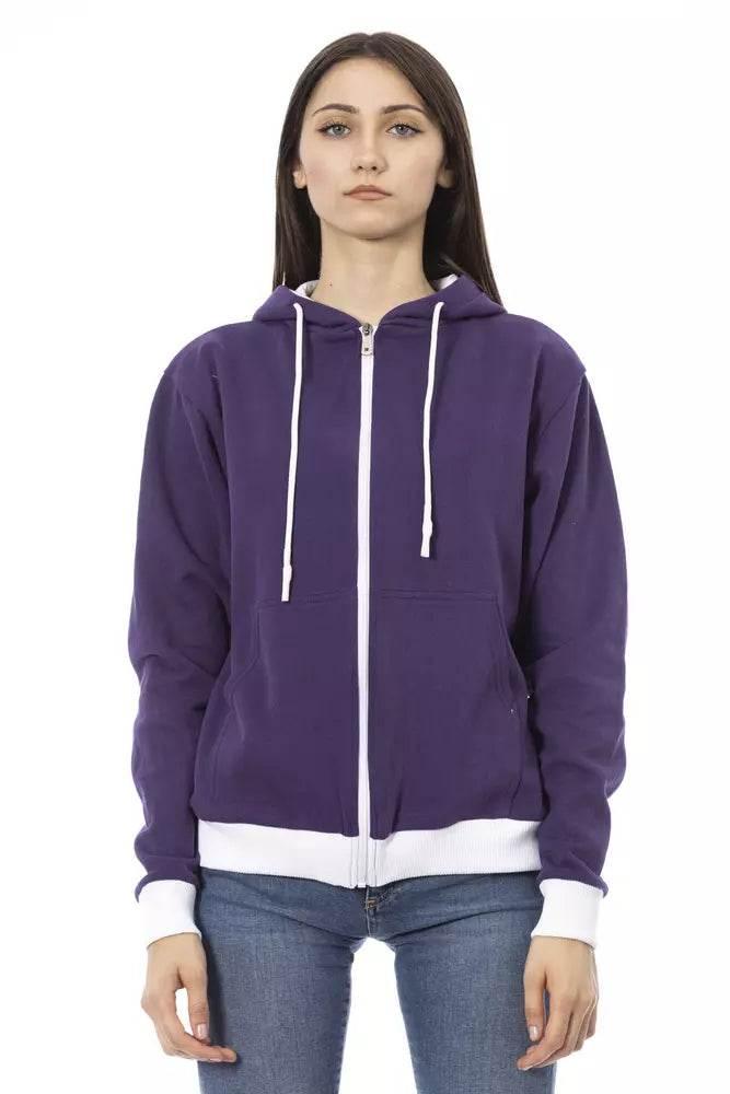 Baldinini Trend Purple Cotton Women Sweater with Adjustable Hood - Hilstor