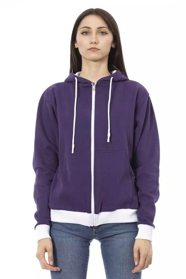 Baldinini Trend Purple Cotton Women Sweater with Adjustable Hood - Hilstor