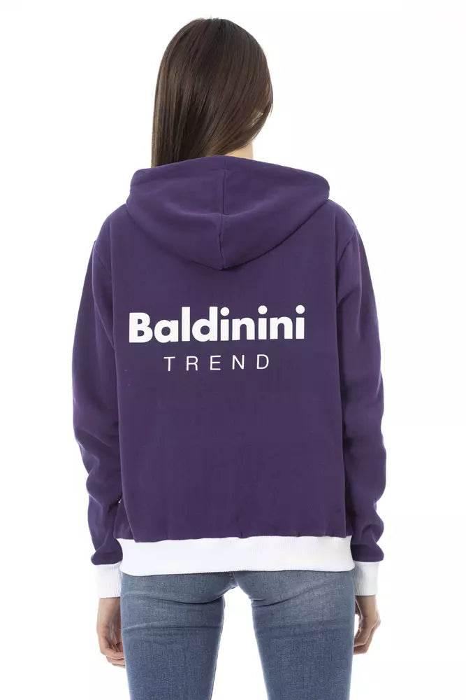 Baldinini Trend Purple Cotton Women Sweater with Adjustable Hood - Hilstor