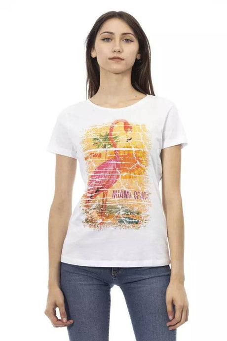 Trussardi Action Chic White Tee with Graphic Flair - Hilstor