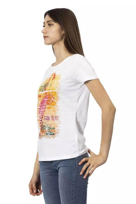 Trussardi Action Chic White Tee with Graphic Flair - Hilstor