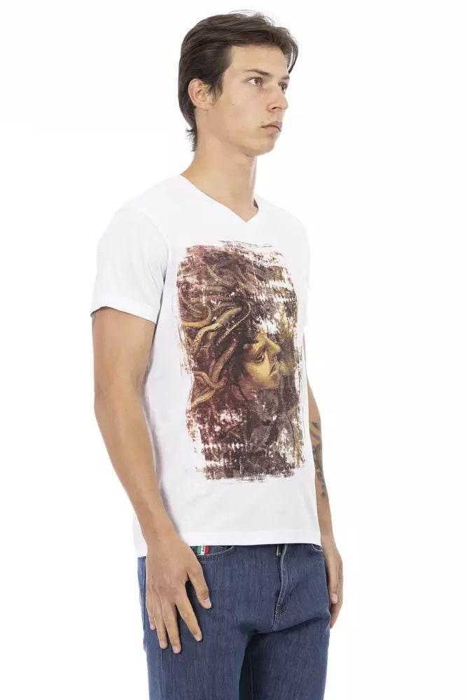 Trussardi Action Elegant V-Neck Tee with Chic Front Print - Hilstor