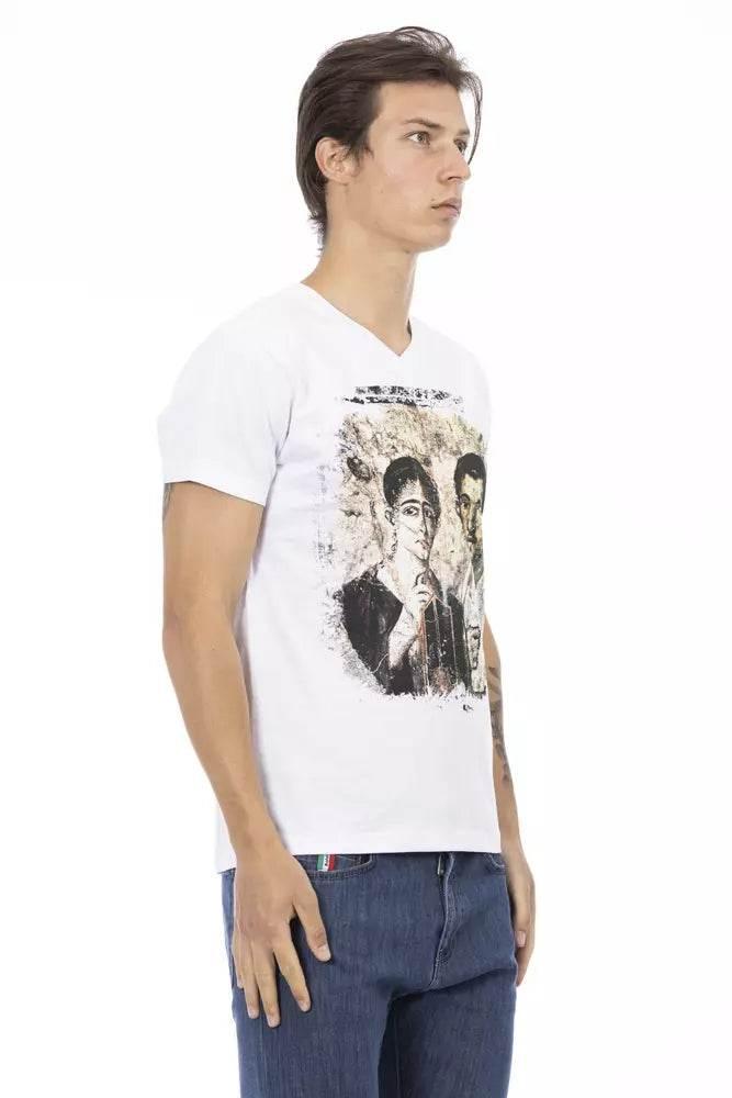 Trussardi Action White Cotton Men's V-Neck T-Shirt - Hilstor