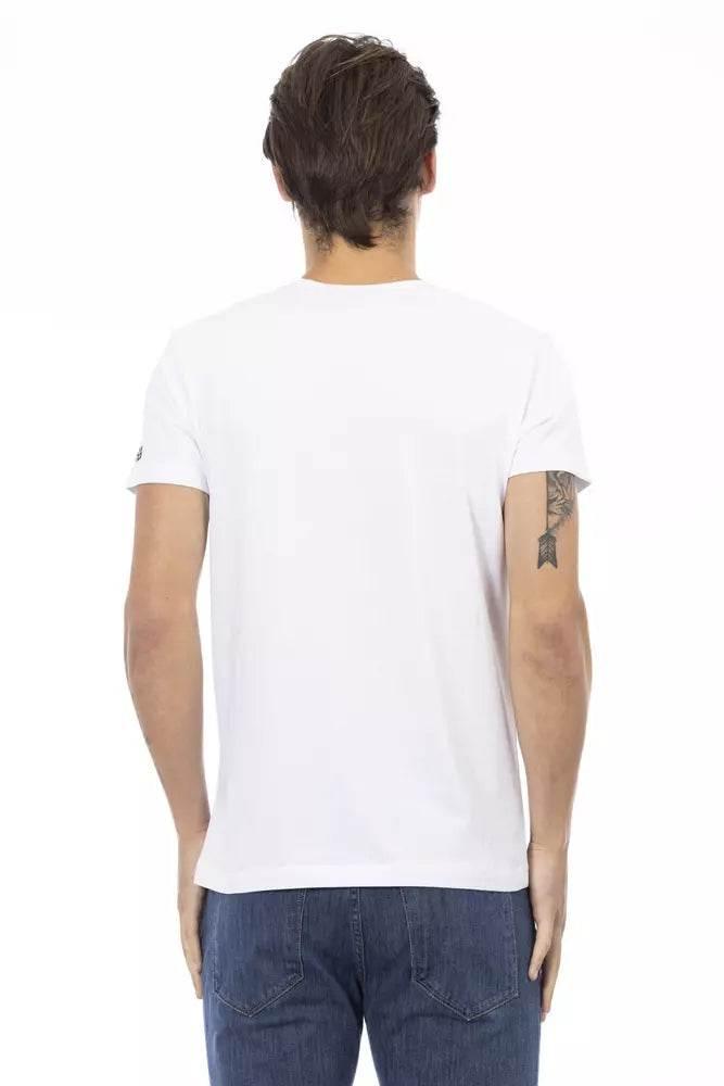 Trussardi Action Elegant V-Neck Designer Tee with Chic Front Print - Hilstor