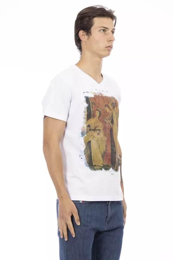 Trussardi Action White Cotton Men's V-Neck T-Shirt - Hilstor