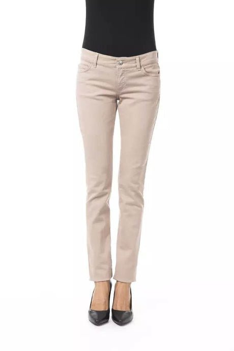BYBLOS Beige Cotton Women Slim Pant - Hilstor