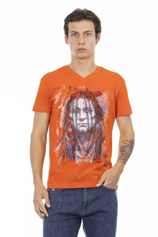 Trussardi Action Orange Cotton Men V-Neck T-Shirt - Hilstor