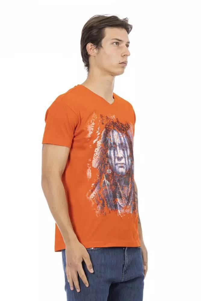 Trussardi Action Orange Cotton Men V-Neck T-Shirt - Hilstor