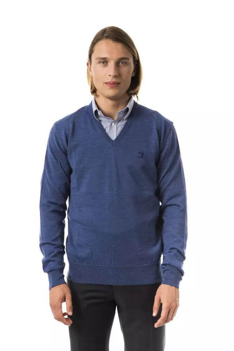 Uominitaliani Blue Merino Wool Men Sweater - Hilstor