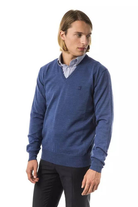 Uominitaliani Blue Merino Wool Men Sweater - Hilstor
