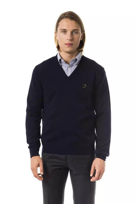 Uominitaliani Blue Merino Wool Men Sweater - Hilstor