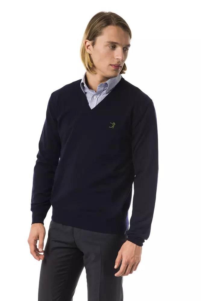 Uominitaliani Blue Merino Wool Men Sweater - Hilstor