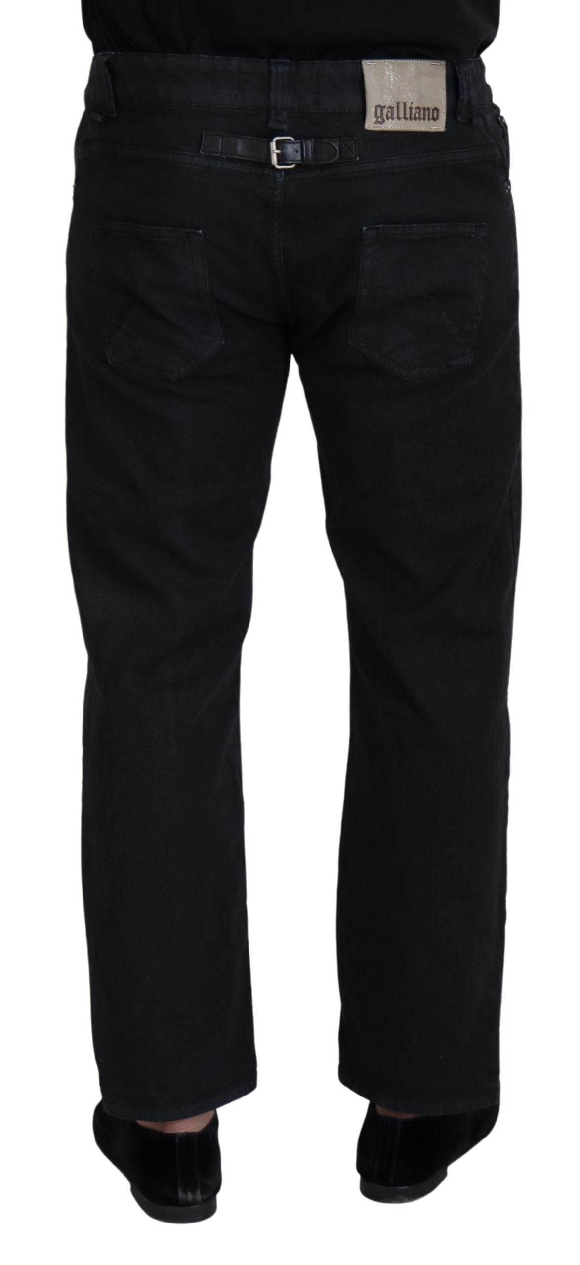John Galliano Black Cotton Back Buckle Casual Denim Jeans - Hilstor