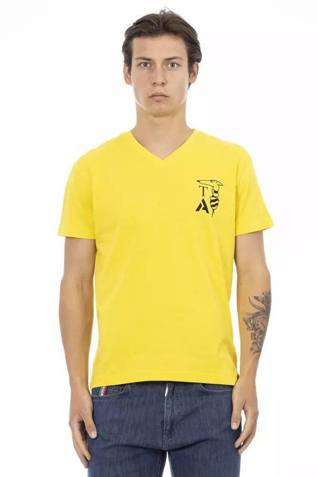 Trussardi Action Yellow Cotton Men V-Neck T-Shirt - Hilstor