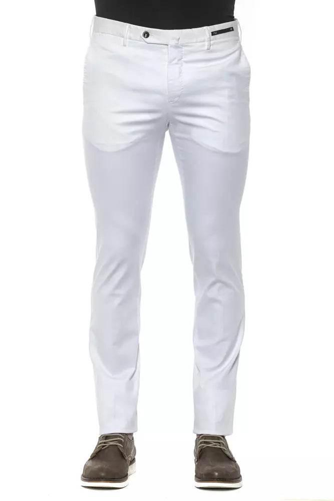 PT Torino White Cotton Men Slim Trouser - Hilstor