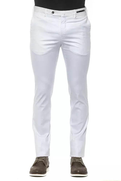 PT Torino White Cotton Men Slim Trouser - Hilstor
